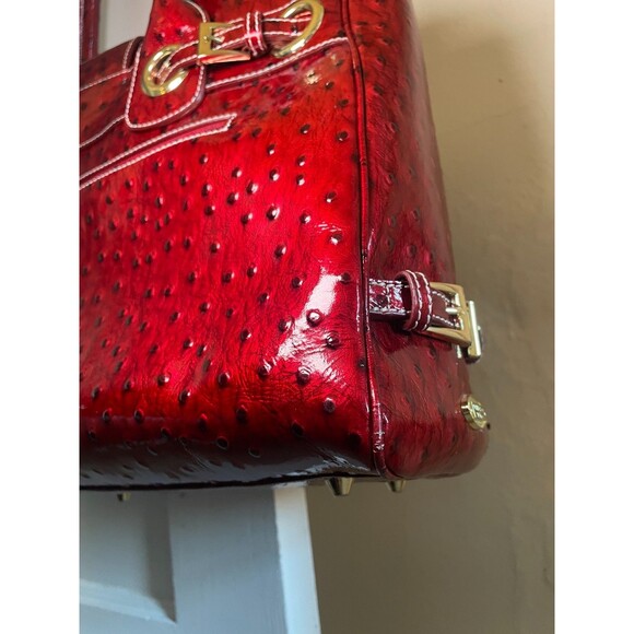 Charlie Lapson Deluxe Shoulder Bag Red Ostrich Embossed Leather - Picture 6 of 11